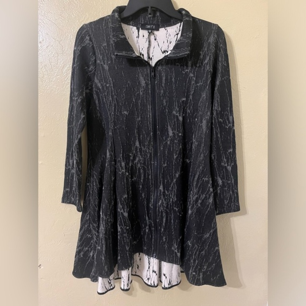 COMFY USA Textured Art To Wear Full Zip Jacket/ Cardigan Tunic Shirt